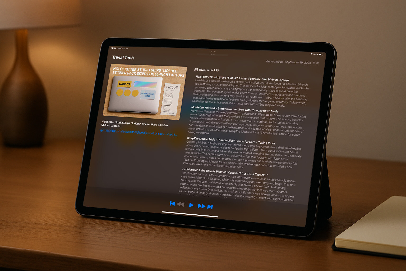 Radio Starlight app showing a generative radio program workspace